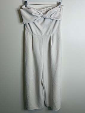 Icone Simons Strapless Twist-Front Wide-Leg Jumpsuit - Cream cropped white 4